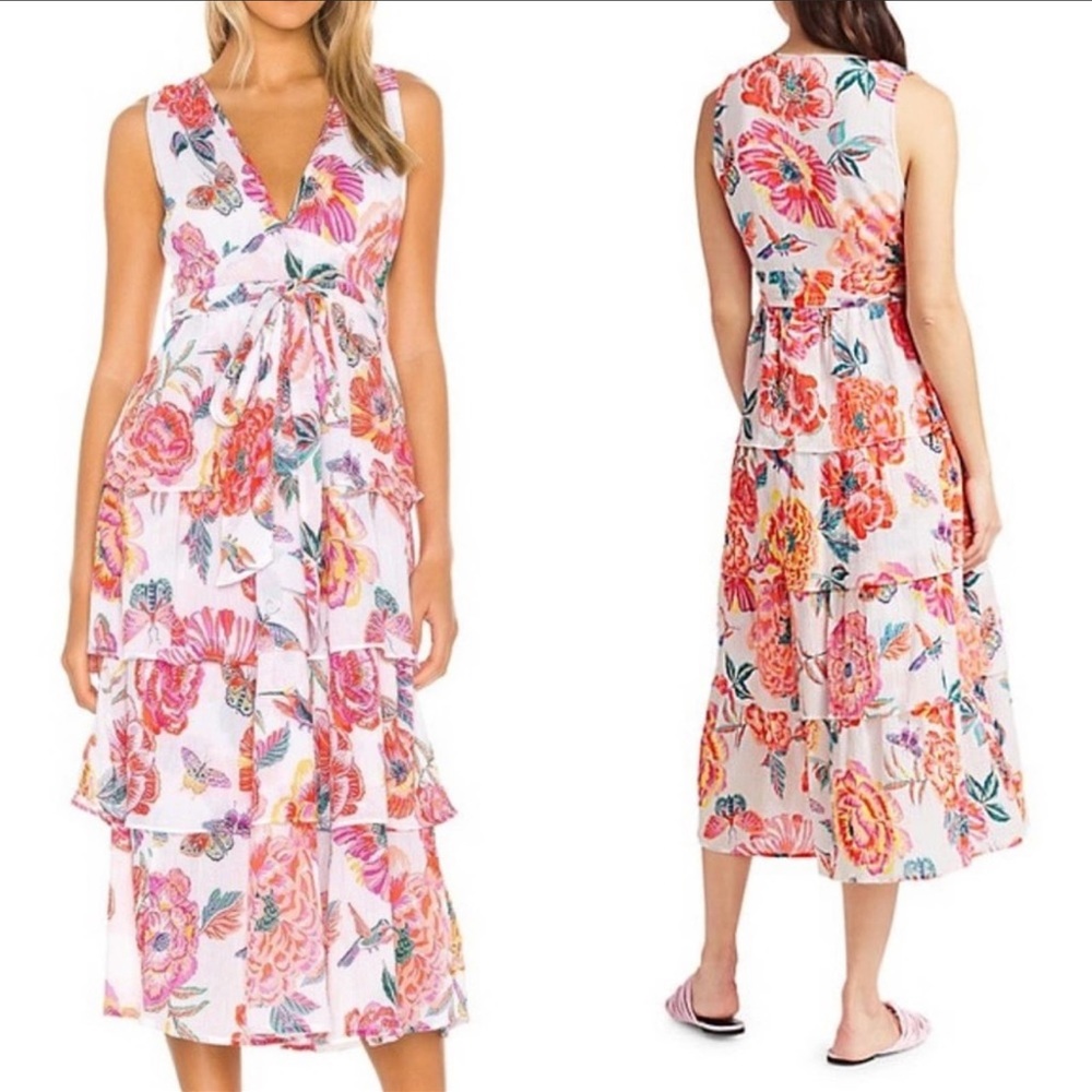 Banjanan floral Eliza tiered skirt sleeveless midi dress XL boho vacation